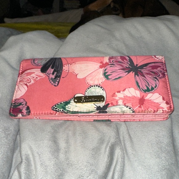 NWOT Buxton Pink Butterfly Wallet gold accents tassel holds 12 cards and has pen - Picture 7 of 7